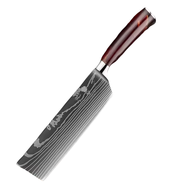 7" Japanese Laser Damascus Nakiri / Cleaver Knife - Resin Handle - 40Cr13 SS Blade