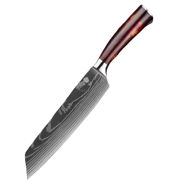 7" Japanese Laser Damascus Kiritsuke / Pointed Cleaver Knife - Resin Handle - 40Cr13 SS Blade