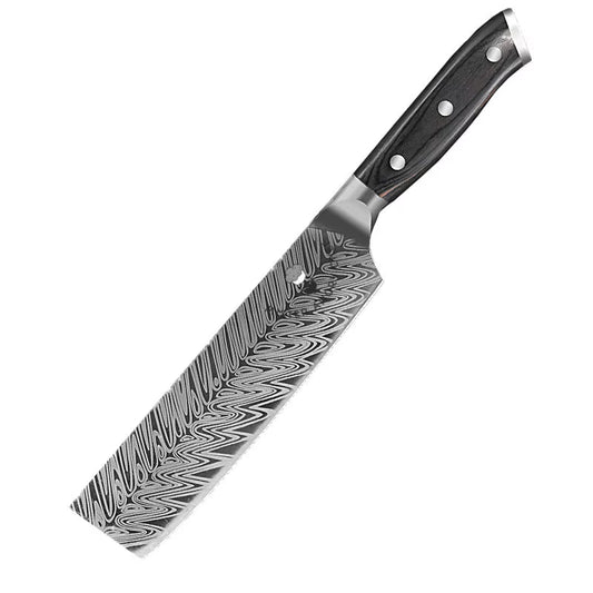 7" Japanese Laser Damascus Nakiri / Cleaver Knife - Pakka Wood Handle - 40Cr13 SS Blade