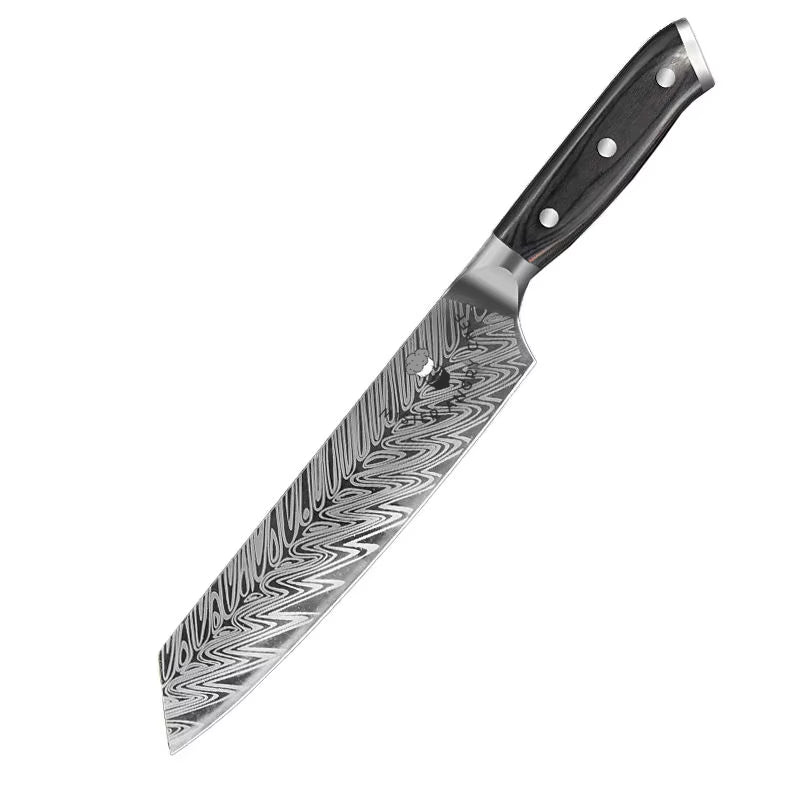 7" Japanese Laser Damascus Kiritsuke / Pointed Cleaver Knife - Pakka Wood Handle - 40Cr13 SS Blade