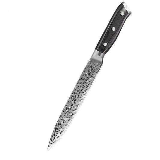 8" Japanese Laser Damascus Slicing Knife - Pakka Wood Handle - 40Cr13 SS Blade