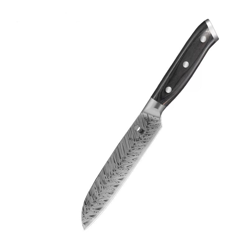 5" Japanese Laser Damascus Santoku Knife - Pakka Wood Handle - 40Cr13 SS Blade