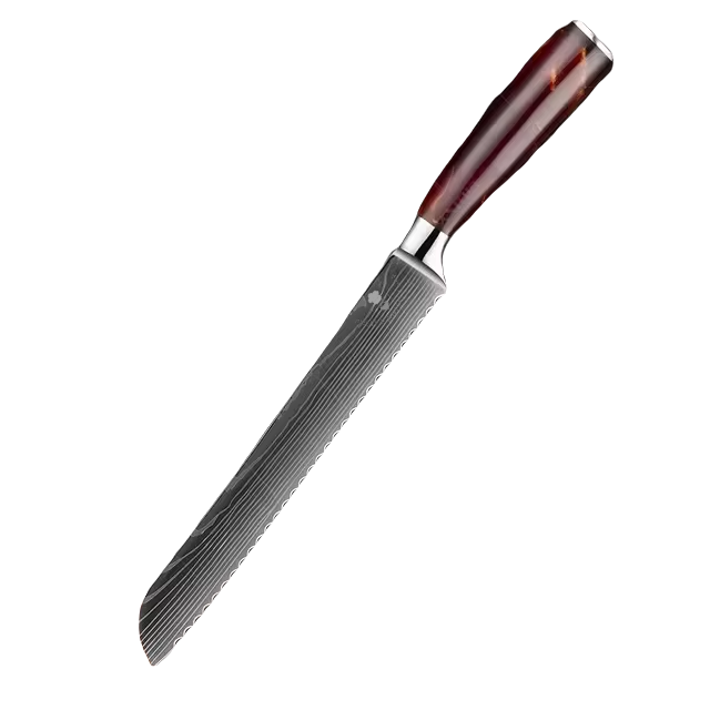 8" Japanese Laser Damascus Bread Knife - Resin Handle - 40Cr13 SS Blade