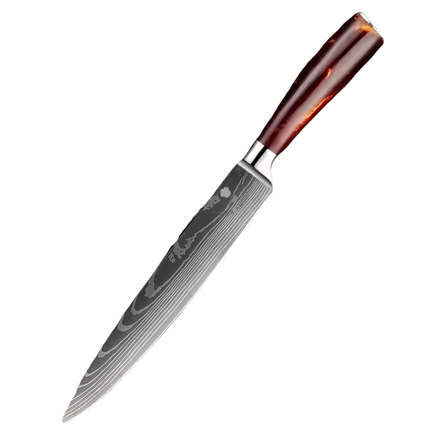 8" Japanese Laser Damascus Slicing Knife - Resin Handle - 40Cr13 SS Blade