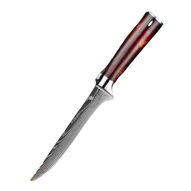 6" Japanese Laser Damascus Boning Knife - Resin Handle - 40Cr13 SS Blade