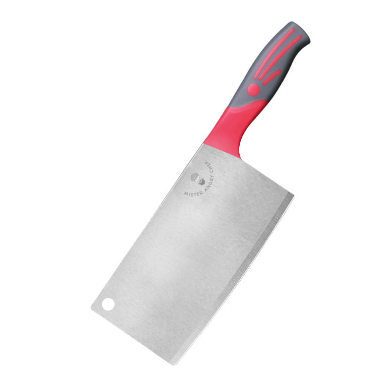 7" Chinese Style Vegetable Cleaver - Red and Grey Handle - X30Cr13 SS Blade