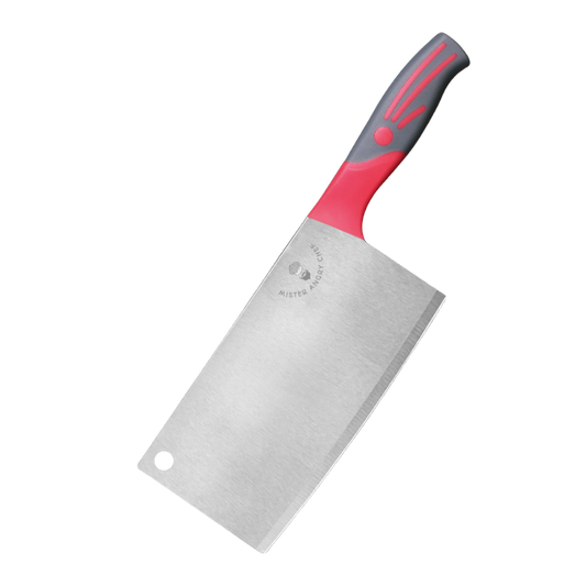 7" Chinese Style Vegetable Cleaver - Red and Grey Handle - X30Cr13 SS Blade